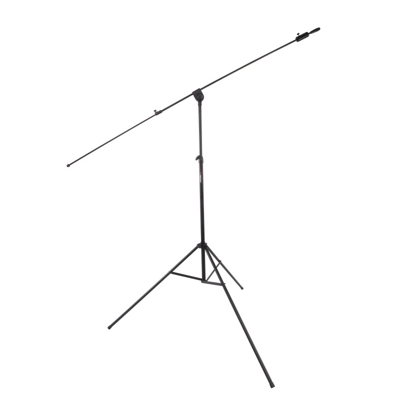 Professional large dimension microphone stand with telescopic boom.