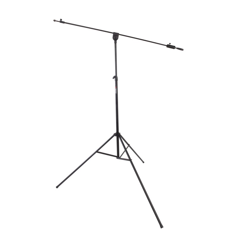 Professional large dimension microphone stand with telescopic boom.