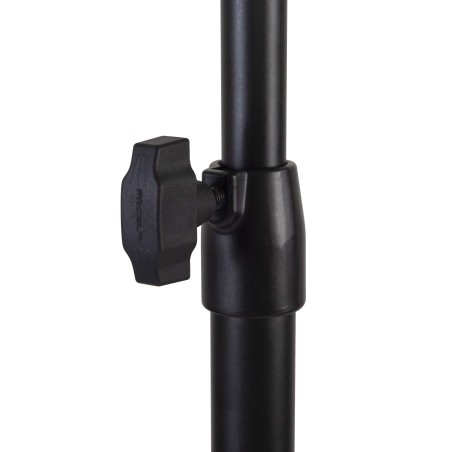 Professional large dimension microphone stand with telescopic boom.
