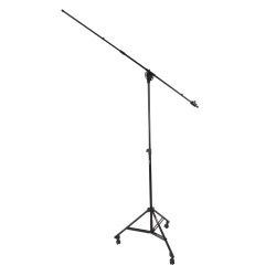 Professional large dimension microphone stand with telescopic boom large and Ø 50 mm swivel castors with brake