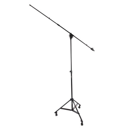 Professional large dimension microphone stand with telescopic boom large and Ø 50 mm swivel castors with brake