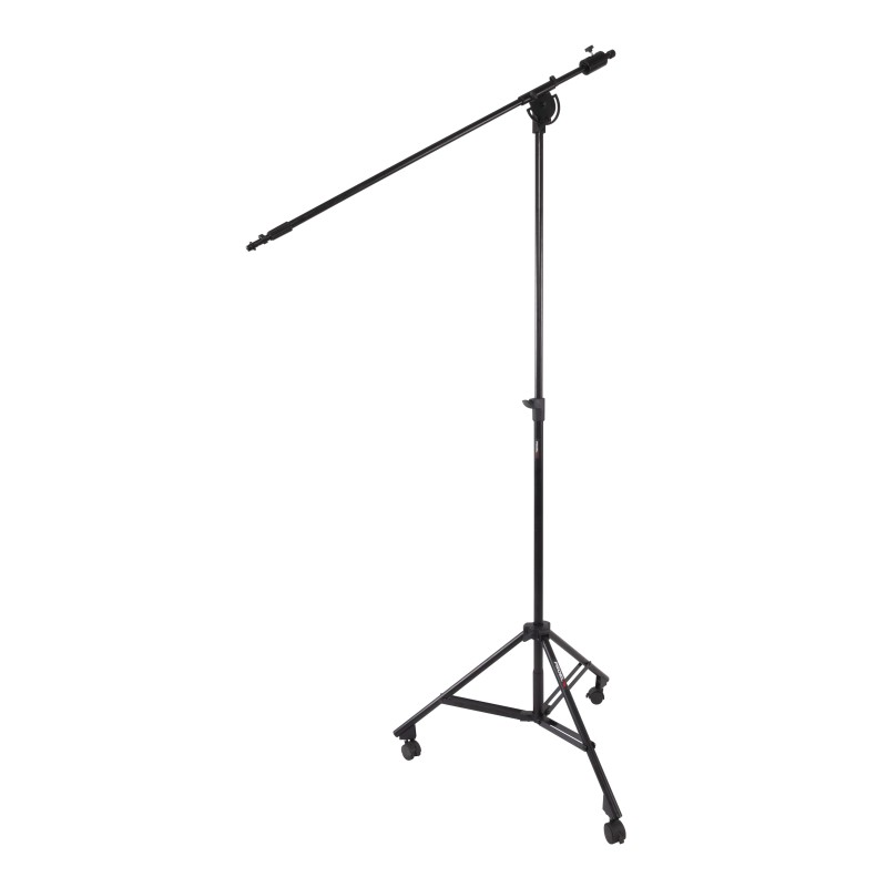 Professional large dimension microphone stand with telescopic boom large and Ø 50 mm swivel castors with brake