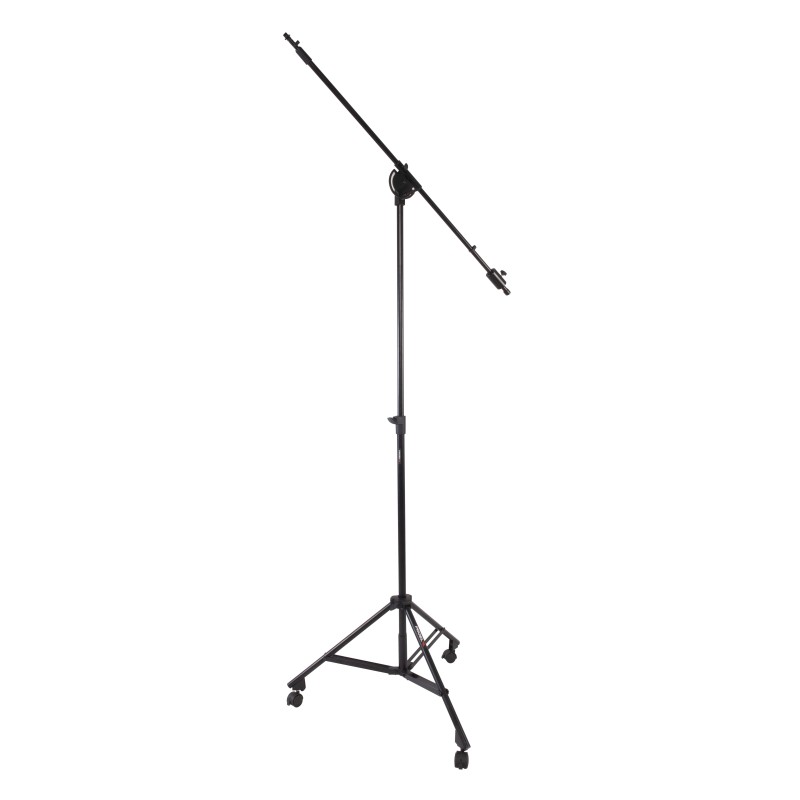 Professional large dimension microphone stand with telescopic boom large and Ø 50 mm swivel castors with brake