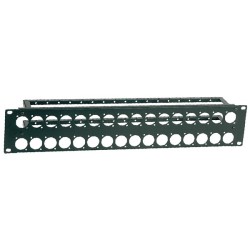 Pannello preforato 2 unità rack 19' con N. 32 fori per connettori da pannello XLR (ø 24 mm., 16 XLR per fila).