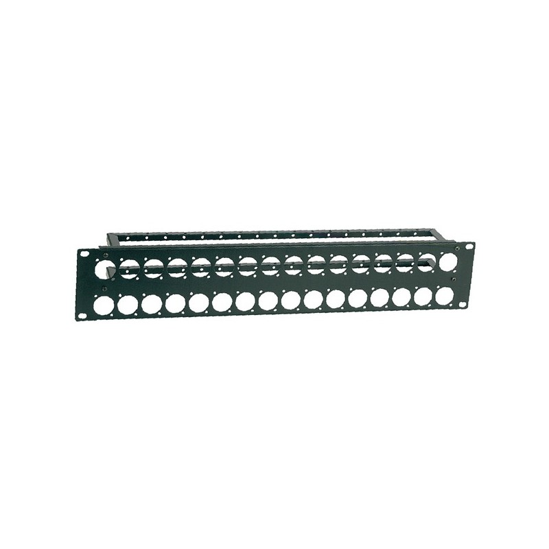 2-unit 19' rack preforated panel with N. 32 mounting holes for XLR panel mount connectors (ø 24 mm., 16 XLR per row).