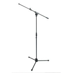Microphone stand with extensible boom and with tripod die-cast aluminium base.