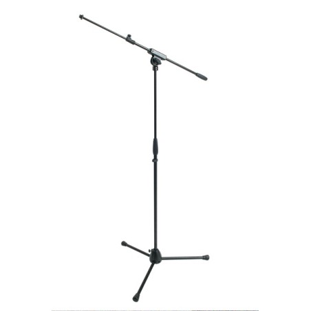 Microphone stand with extensible boom and with tripod die-cast aluminium base.