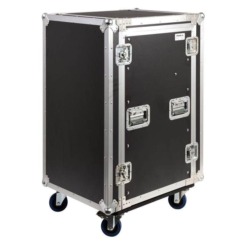 Caixa “COMBO” de 19' 18U com espaço para mesa de mistura regulável em altura de 19' 10U, 45 cm de profundidade útil.