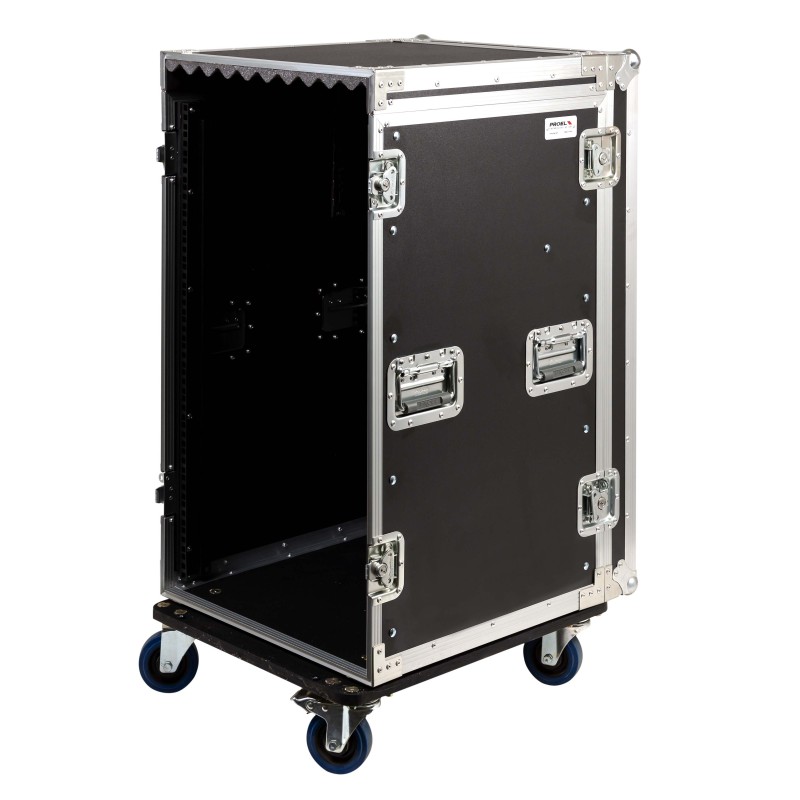 Caixa “COMBO” de 19' 18U com espaço para mesa de mistura regulável em altura de 19' 10U, 45 cm de profundidade útil.