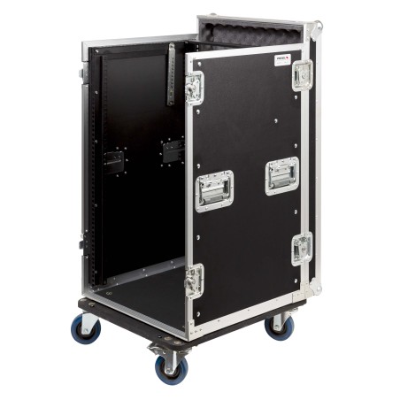 Caixa “COMBO” de 19' 18U com espaço para mesa de mistura regulável em altura de 19' 10U, 45 cm de profundidade útil.