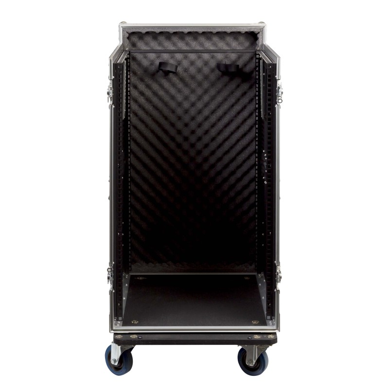 Caixa “COMBO” de 19' 18U com espaço para mesa de mistura regulável em altura de 19' 10U, 45 cm de profundidade útil.