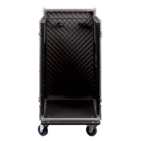 Caixa “COMBO” de 19' 18U com espaço para mesa de mistura regulável em altura de 19' 10U, 45 cm de profundidade útil.