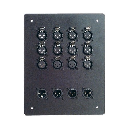 Zinc-plated metal connection plate for 16 XLR connectors.