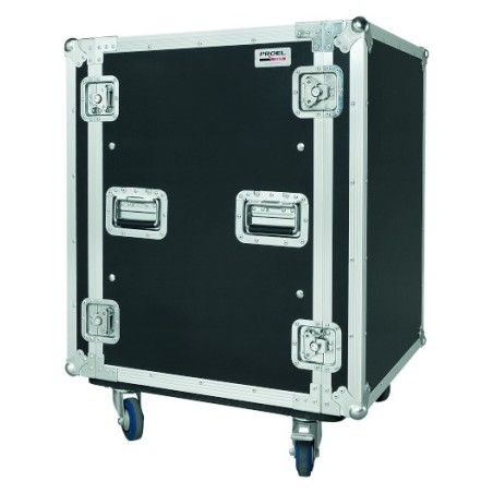 19' Professional Foam suspended Rack case 16U with 100mm wheels, 50 cm rackable depth.