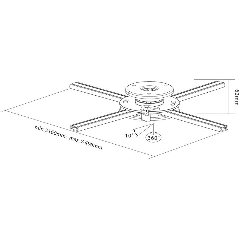 Supporto in alluminio da soffitto per proiettori fino a 20 kg di peso con sistema antifurto (lucchetto non incluso).