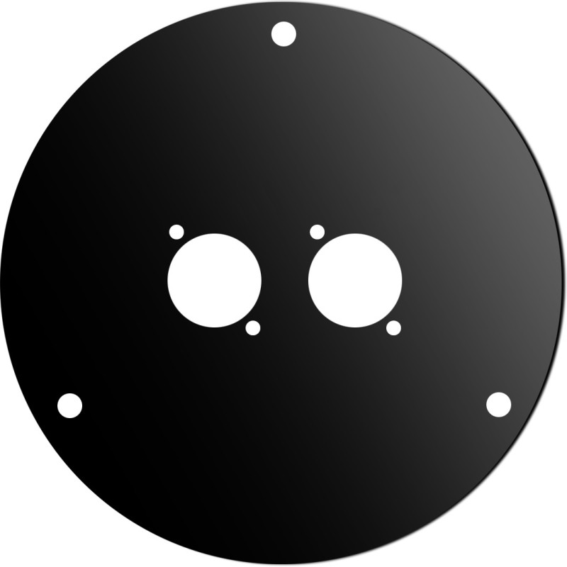 Front disc made of black painted steel for AV185. Featuring 2 x “D-type” connector hole.