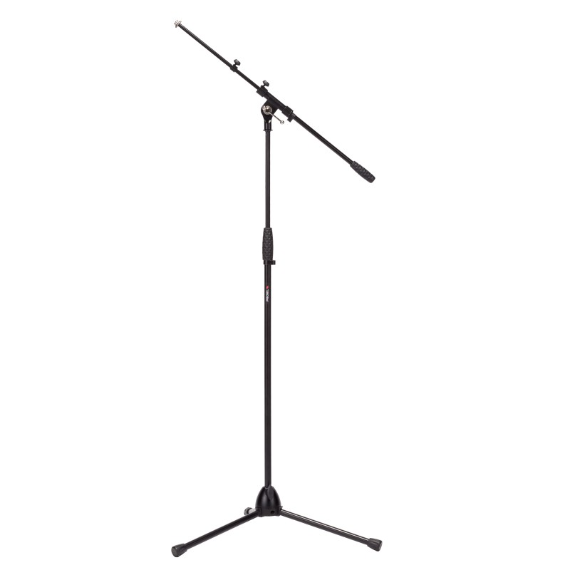 Professional microphone stand with telescopic boom.