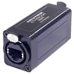 Accoppiatore etherCON RJ45 per realizzare prolunghe di cavi. Utilizzabile con i connettori NE8MX o qualsiasi plug RJ45 standard. 2