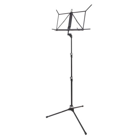 Ultra-light professional music stand with three fully collapsible sections.