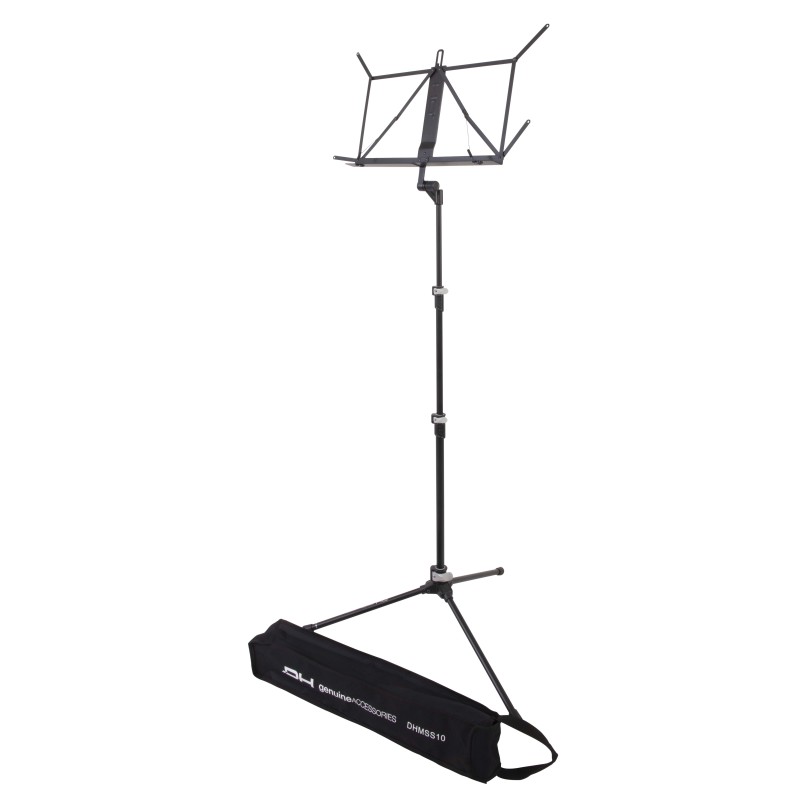 Ultra-light professional music stand with three fully collapsible sections.