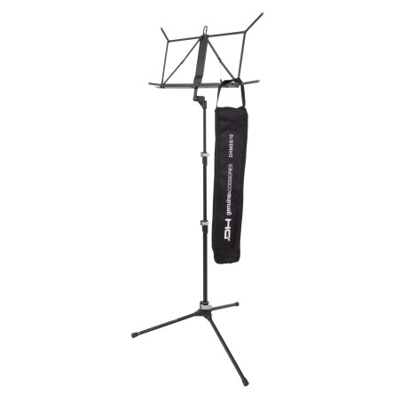 Ultra-light professional music stand with three fully collapsible sections.