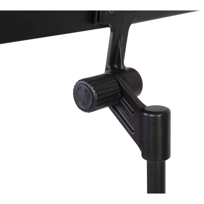 Ultra-light professional music stand with three fully collapsible sections.