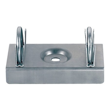 Galvanized steel truss adapter with clamps.