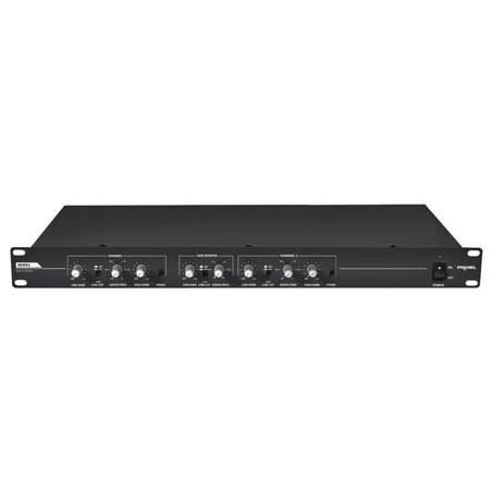 Crossover elettronico attivo stereofonico a 2 vie per canale più subwoofer.