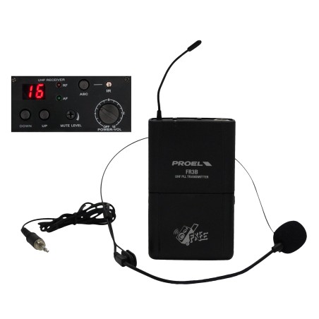 Kit ricevitore + bodypack con microfono headset.