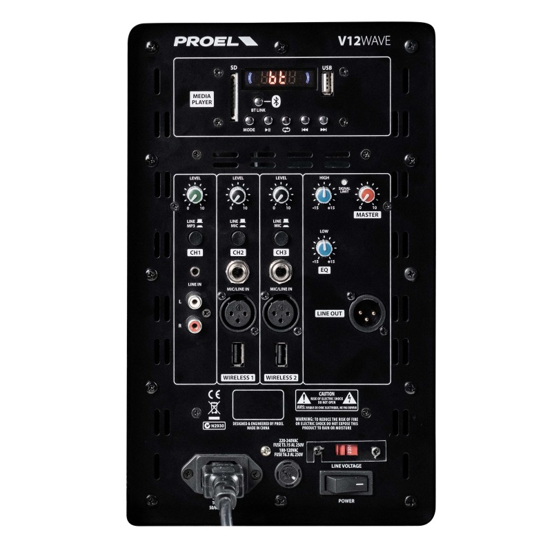 Bi-amplified 2-way system with 3-channel mixer and MEDIA PLAYER