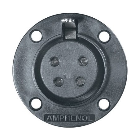 AMPHENOL series panel mount thermoplastic power female receptacle with round flange, 4 poles.
