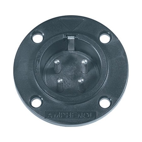 AMPHENOL series panel mount thermoplastic power male receptacle with round flange, 4 poles.