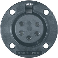 AMPHENOL series panel mount thermoplastic power female receptacle with round flange, 5 poles. 2