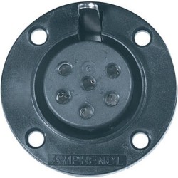 AMPHENOL series panel mount thermoplastic power female receptacle with round flange, 6 poles. 2