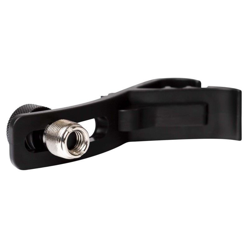 Suporte de microfone ABS com clip de fixação.