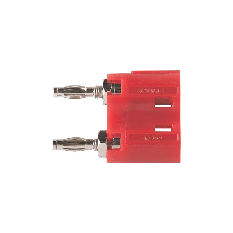 Spinotto Banana Plug doppio con dado e rondella di serraggio, contatti dorati.
