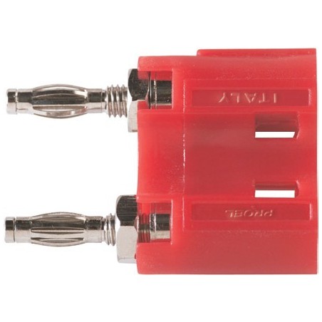 Dual banana plug with hex nut and locking washer, gold plated contacts.