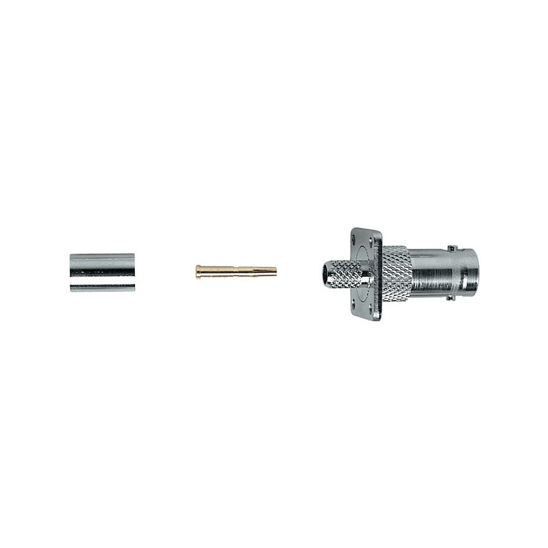 Presa da pannello 'BNC' 50 ohm completamente in metallo a crimpare con piastra 4 fori. Per cavo RG58.