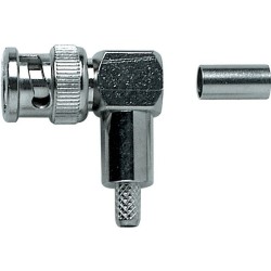 Crimp BNC cable mount right-angled male plug, 50 Ohm, all metal. For RG58 cable. 2
