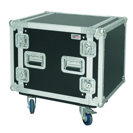 19' Professional Rack case 10U with 100mm wheels, 45cm rackable depth.