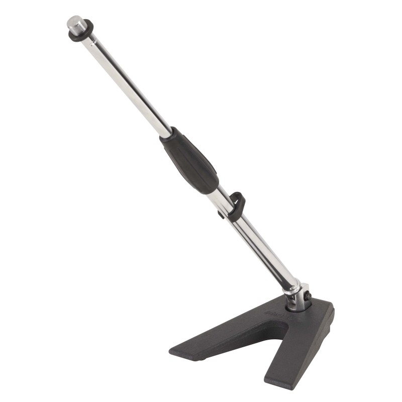 Triangular desktop heavy iron-cast base with telescopic boom.