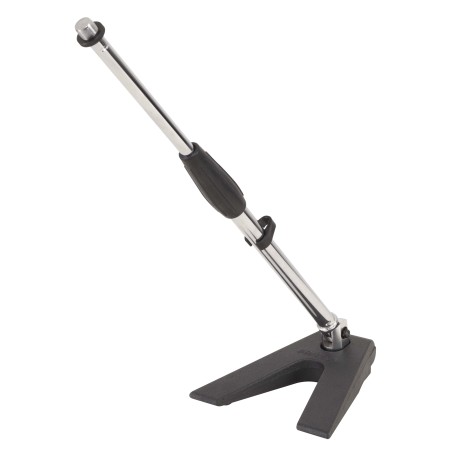Triangular desktop heavy iron-cast base with telescopic boom.
