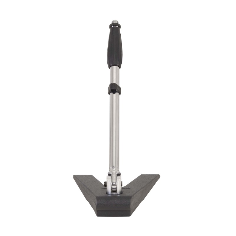 Triangular desktop heavy iron-cast base with telescopic boom.