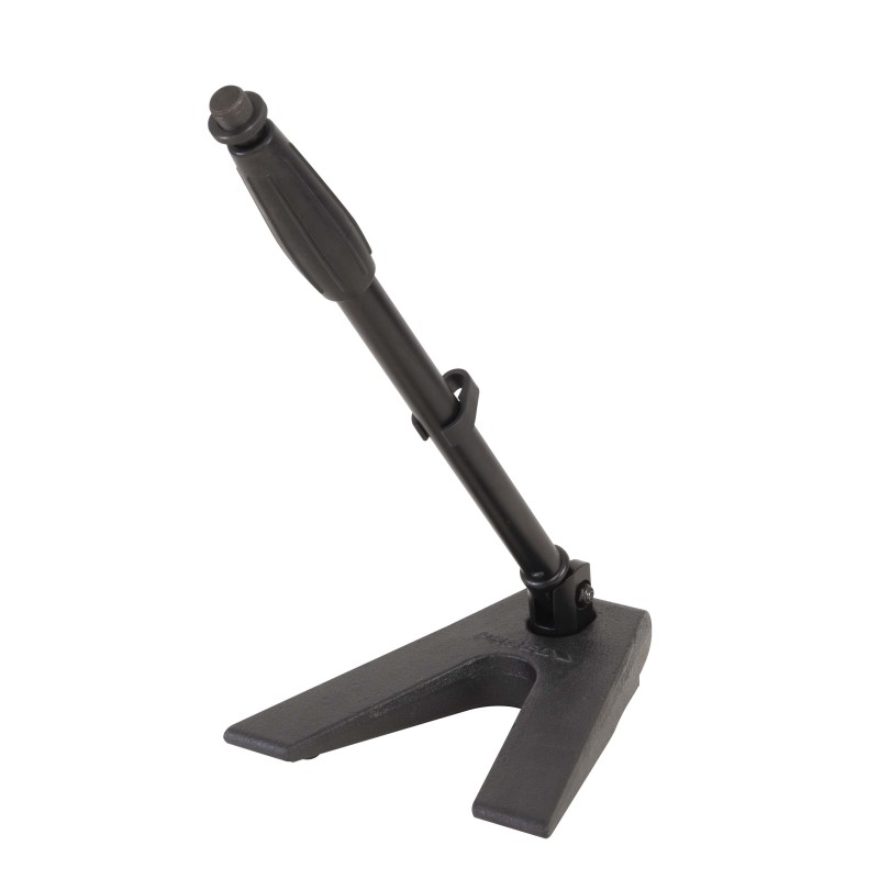 Triangular desktop heavy iron-cast base with telescopic boom.