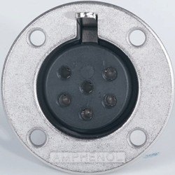 Amphenol 6-pole panel mount power female socket with round metal flange, nickel plated finish. 2