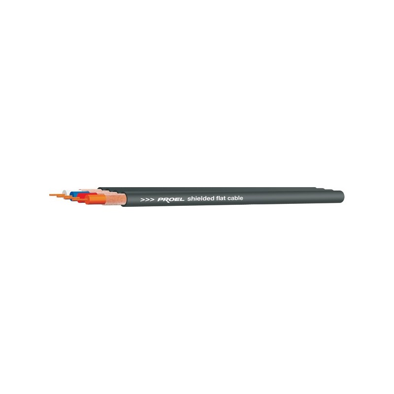 Cavo piatto a 4 conduttori singolarmente schermati con guaina esterna in PVC flessibile.