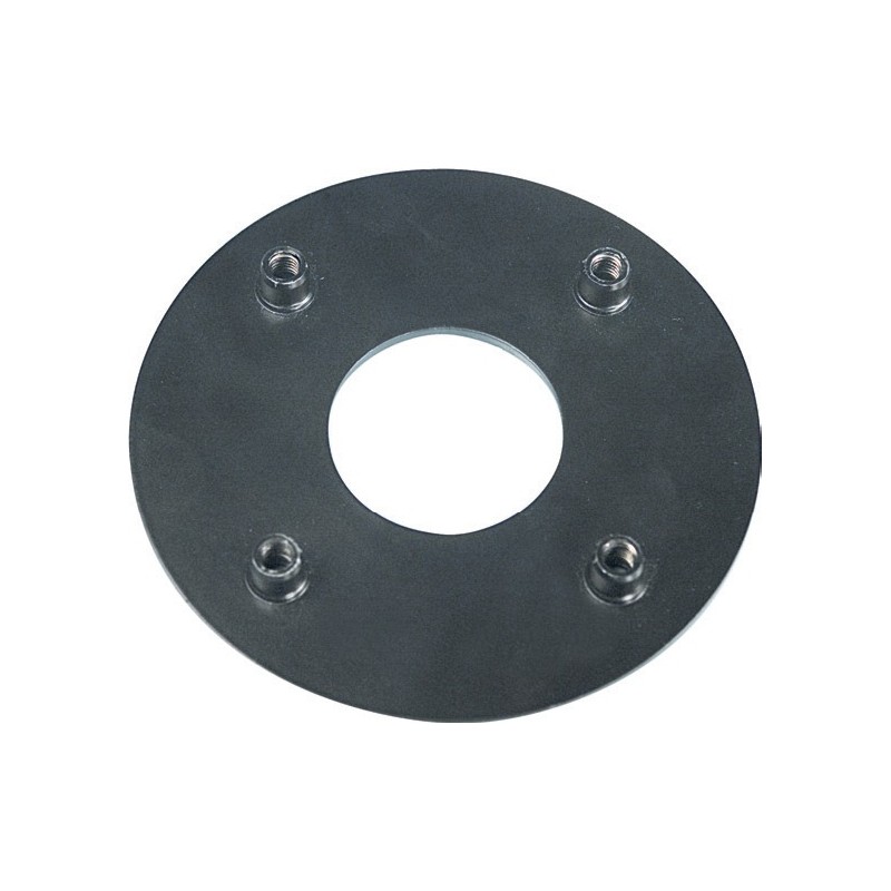 Galvanized steel counter plate with central hole Ø 41 mm., 4 solded nuts M6 and 4 holes Ø 8.5 mm. recommended for KP325 flange.