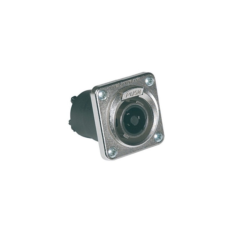 Neutrik 'SPEAKON' panel mount female receptacle with square flange and latch, air tight, 50A, 4 poles.