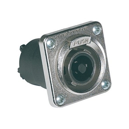Neutrik 'SPEAKON' panel mount female receptacle with square flange and latch, air tight, 50A, 4 poles.