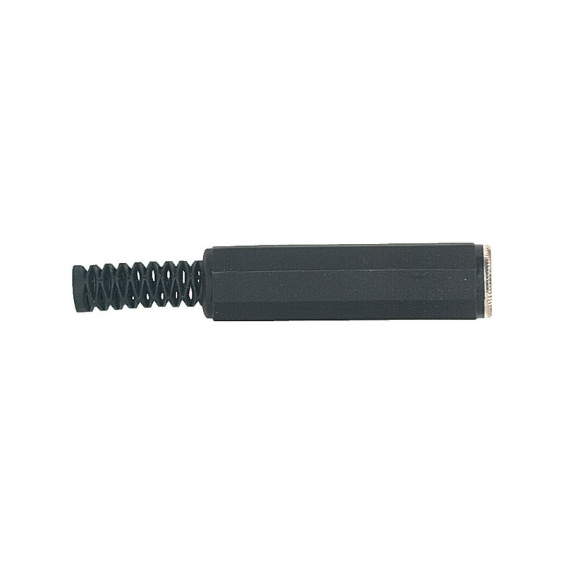 Cable mount mono jack female socket Ø 6.3 mm. -1/4', with PVC sleeve and Ø 7 mm flexible cable spring.